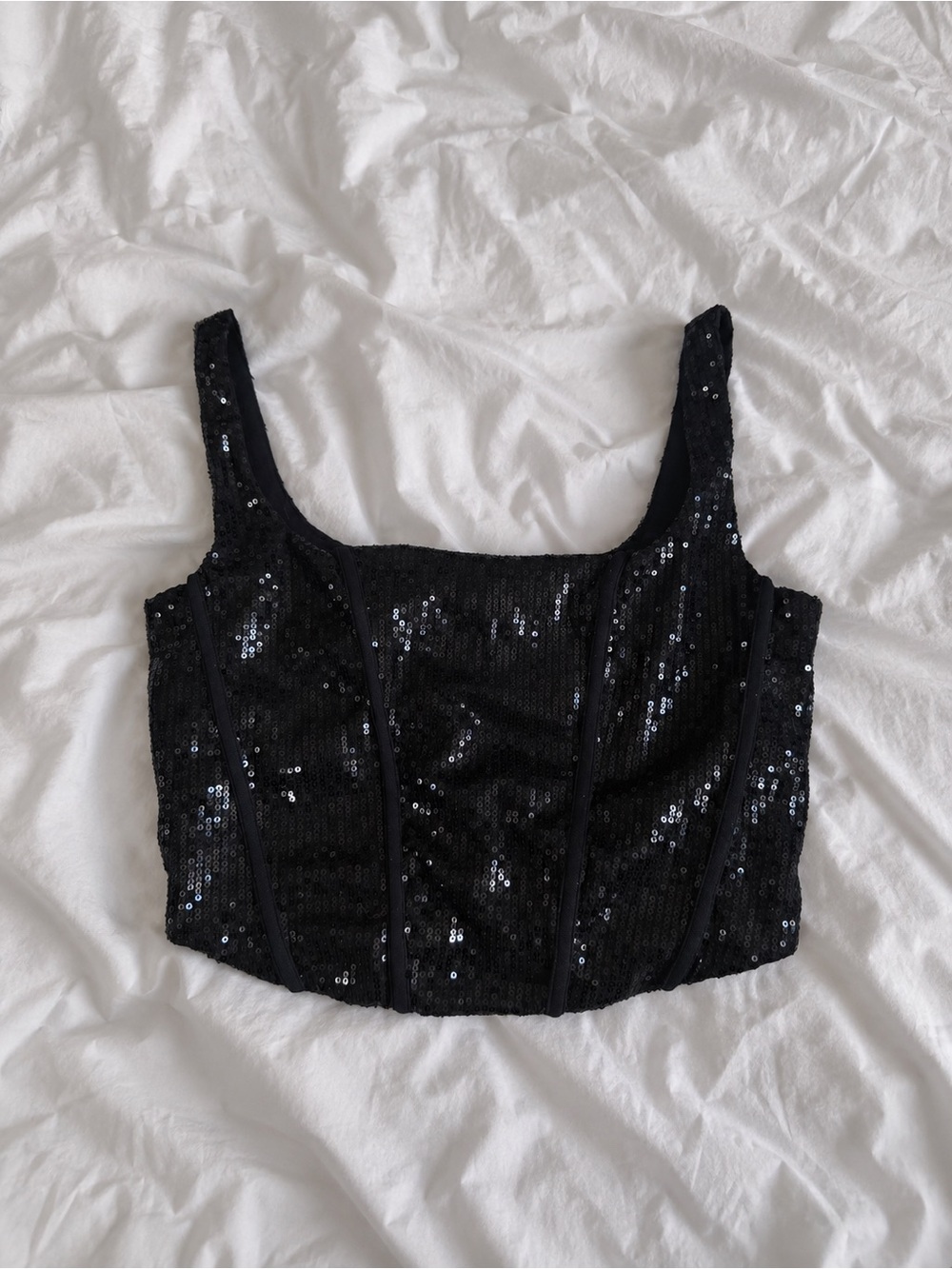 Sincerely Jules Black Sequin Cropped Tank Top